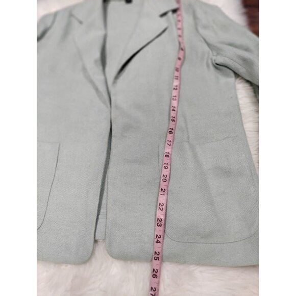 Linda Allard Ellen Tracey Vintage Light Sage Linen Open-Front Blazer 10 - Picture 5 of 13